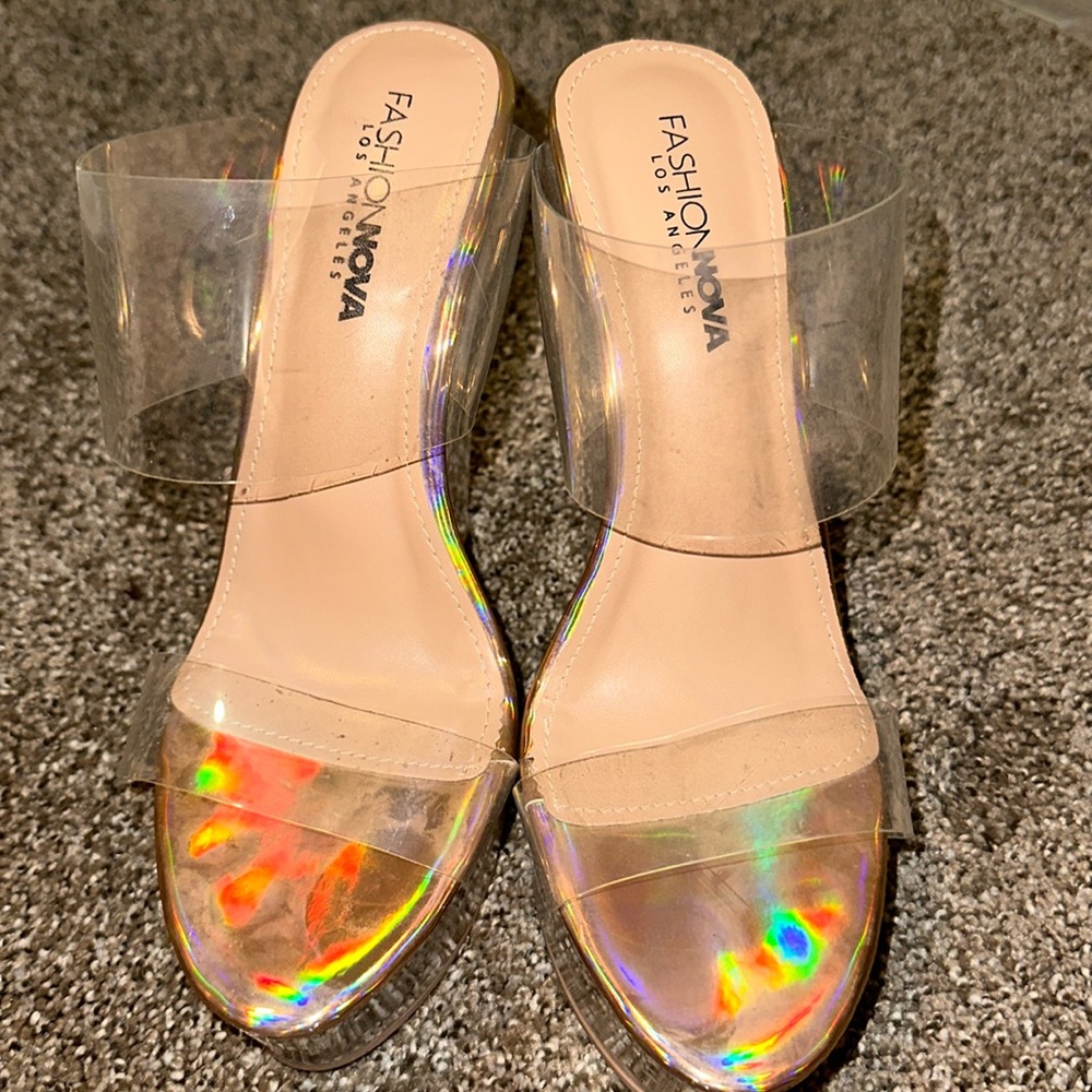 Gently used transparent wedge heels